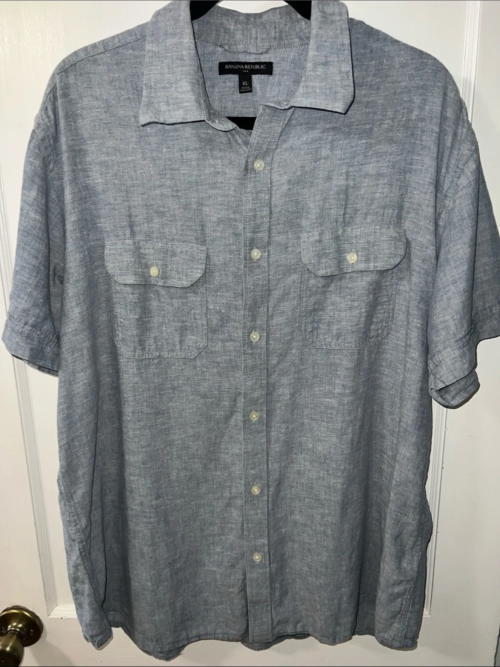 Banana Republic Men's Light Blue Short-Sleeve Button-Down Linen Shirt Sz XL